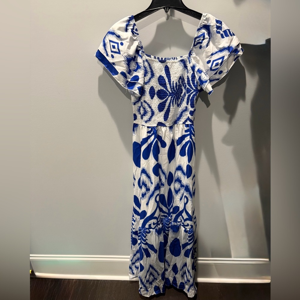 SHEIN Blue and White Smocked Dress